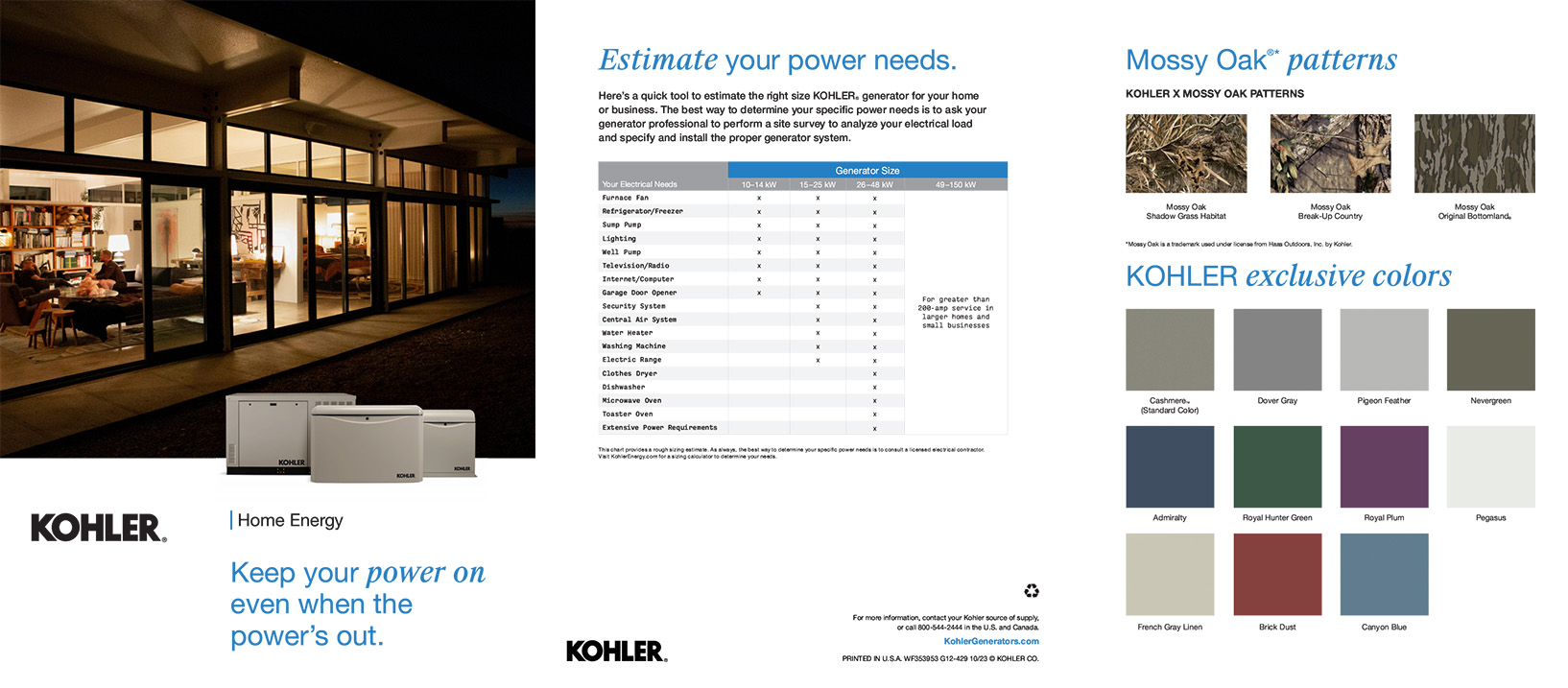 kohler generators standby and portable full line pamphlet